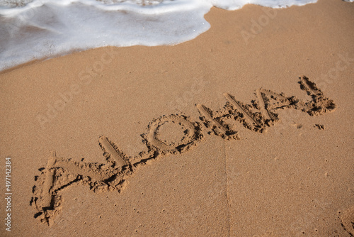 Aloha written in sand