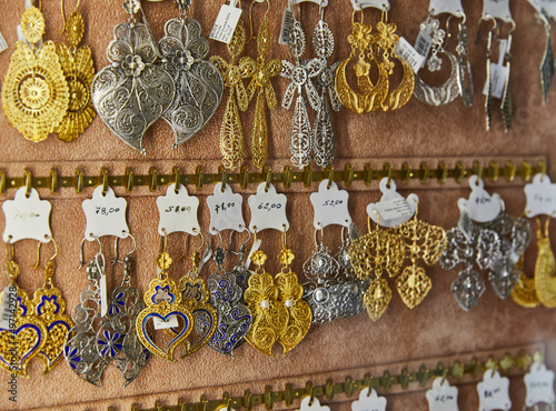 Portuguese traditional earrings for sale in the local market. Jewellery store