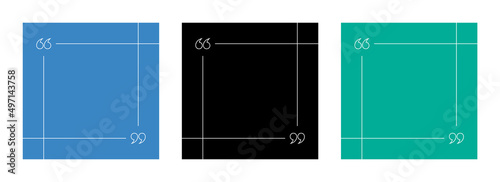 Quote Template Set. Blank Text Box with Quotation Marks on Colour Background. Trendy Social Media Post Templates For Quotes.