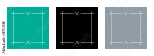 Quote Template Set. Empty Quote Frame Border with Quotation Marks. Blank Text Box Isolated on Colourful Backgrounds with Copy Space for Quotes