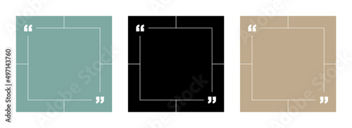 Empty Quote Frames Template Set. Blank Text Box Quote Frame Borders with Copy Space. Line Border with Quotation Marks Isolated on Background. Square Format for Social Media Post.