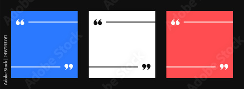 Quote Template Set. Square Banner Social Media Post Design Templates for Quotes. Border With Quotation Marks on Colour Background
