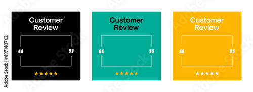 Customer Review Quote Social Media Post Template. Empty Quote Frame with Quotation Marks on Colour Background. Vector Square Banner Template Design for Customer Feedback, Testimonial or Review Quote. photo