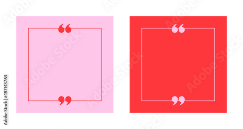 Quote Template Set. Blank Text Box With Quotation Marks on Colour Background. Vector Square Banner Templates for Quotes.
