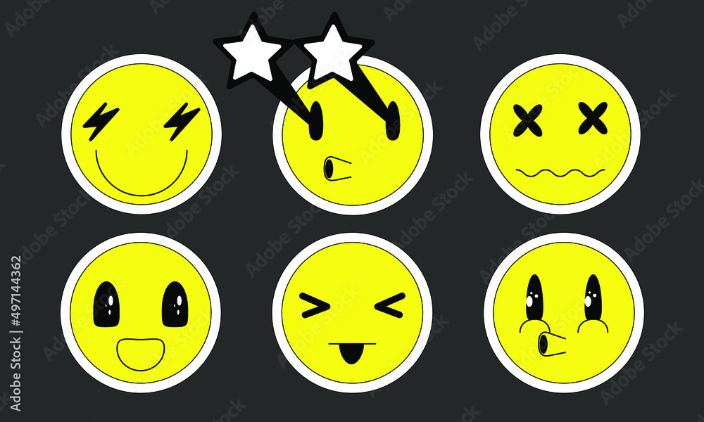 Fototapeta premium Retro stile emoji faces set vector illustration