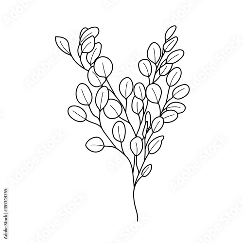 Branch line drawn on white background, doodle, vector illustration