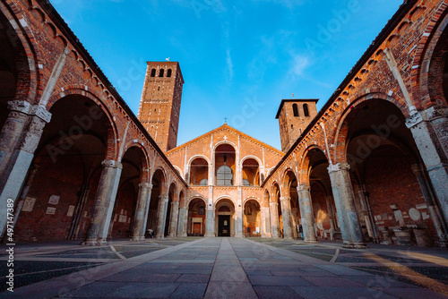 Wide view of the Basilica of Sant'Ambrogio, no people photo