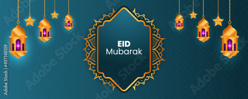 Eid Mubarak Islamic ornament with decorative Islamic mandala background design