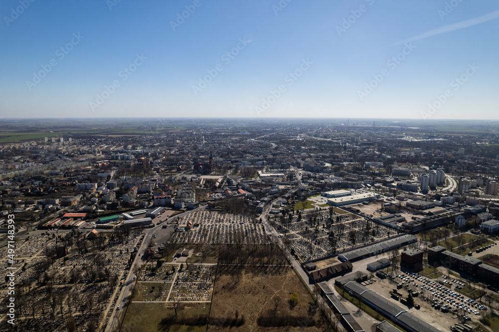 inowrocław city panorama and city landscape - spring - aerial shot
