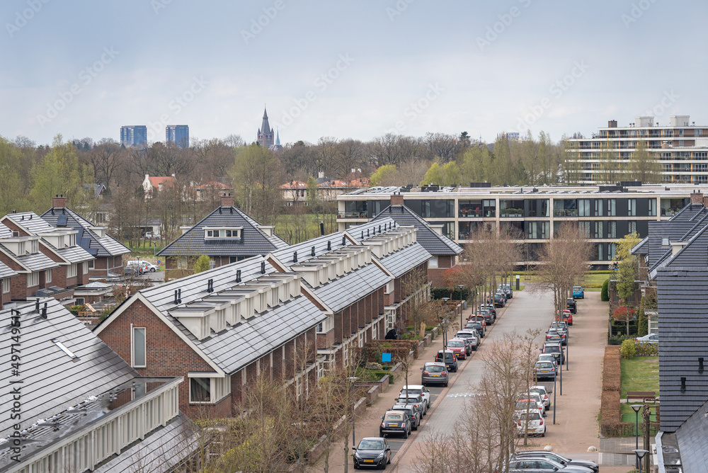 Residential neighbourhood Nieuw Wolfslaar with modern houses in the village of Bavel, municipality of Breda, The Netherlands Residential neighbourhood Nieuw Wolfslaar with modern houses in the village of Bavel, municipality of Breda, The Netherlands