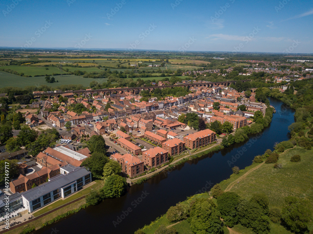 View of the River Tees at Yarm showing the Town of Yarm, North Yorkshire View of the River Tees at Yarm showing the Town of Yarm, North Yorkshire