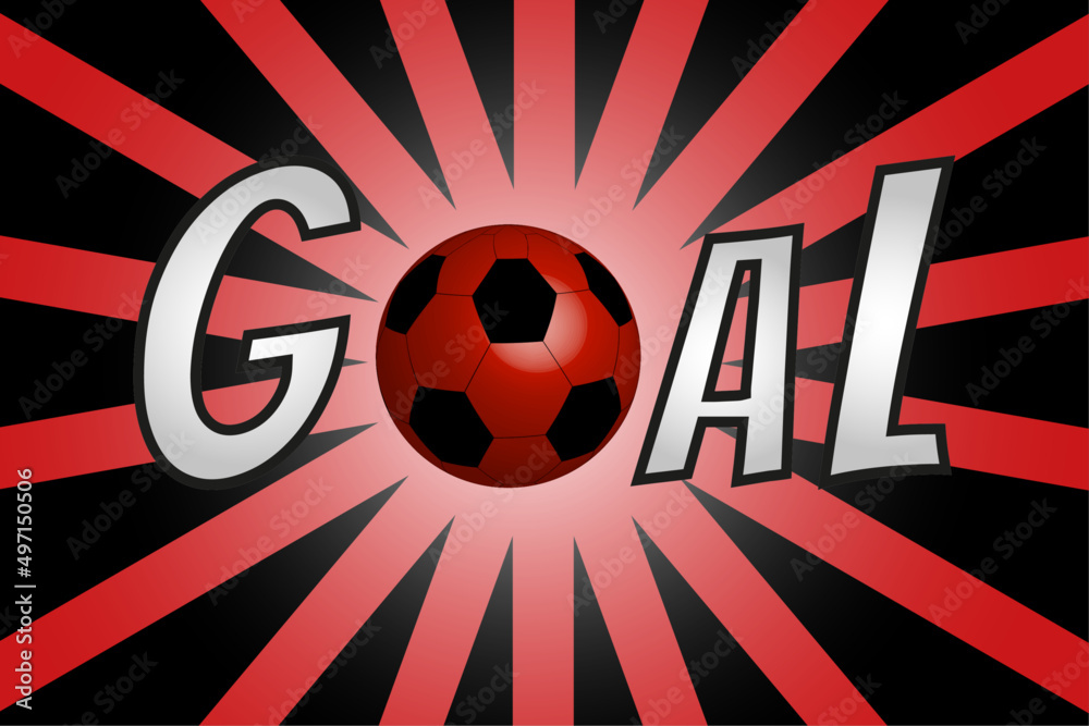 Animated text celebrating a goal in red color, with a ball, banner and sale promotion poster - obrazy, fototapety, plakaty 