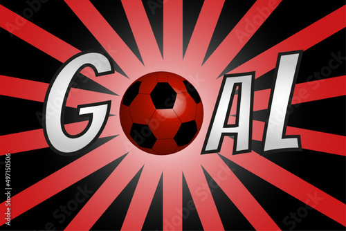 Animated text celebrating a goal in red color, with a ball, banner and sale promotion poster