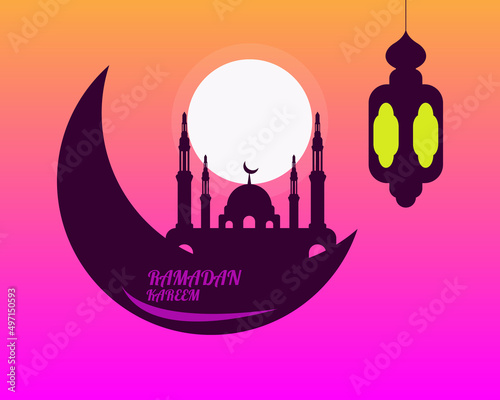 Vector Graphic Design of Ramadan Kareem With Purple Color Scheme. Beautiful and Simple. Suitable to Use for Ramadan Content, Background and etc.