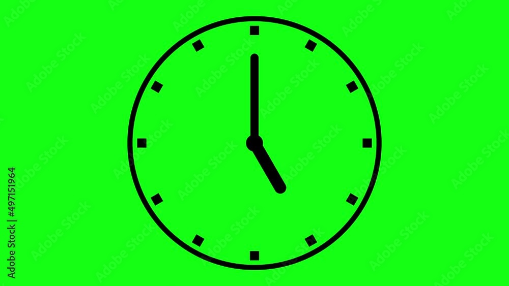 Clock with moving arrows on green background. Clock animation in 12 hour loop animation Clock with moving arrows on green background. Clock animation in 12 hour loop animation