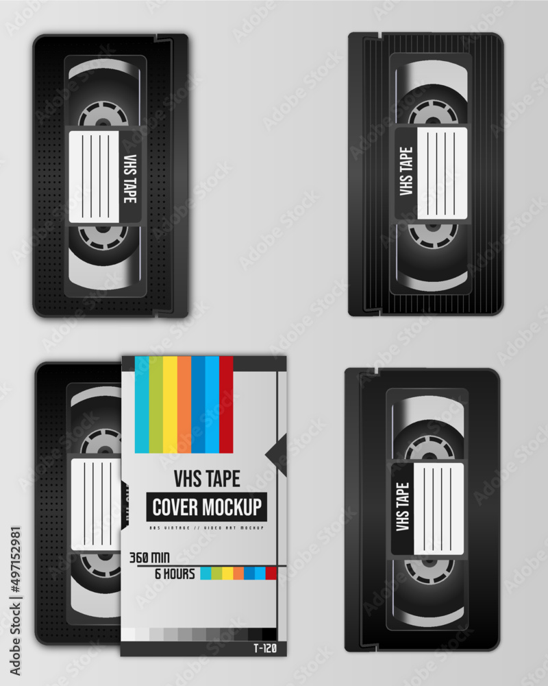 VHS Tape with Cover Mockup / Ai Illustrator / Editable Stock Vector