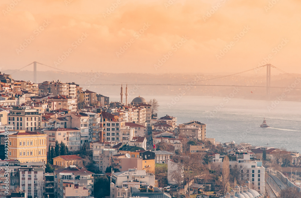 Residential buildings in Istanbul. Urban sprawl. Aerial view of Istanbul City in Turkey. Lodging on the shore of the Golden Horn Bay Residential buildings in Istanbul. Urban sprawl. Aerial view of Istanbul City in Turkey. Lodging on the shore of the Golden Horn Bay