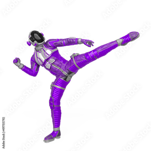 astronaut explorer is doing a side kick © DM7