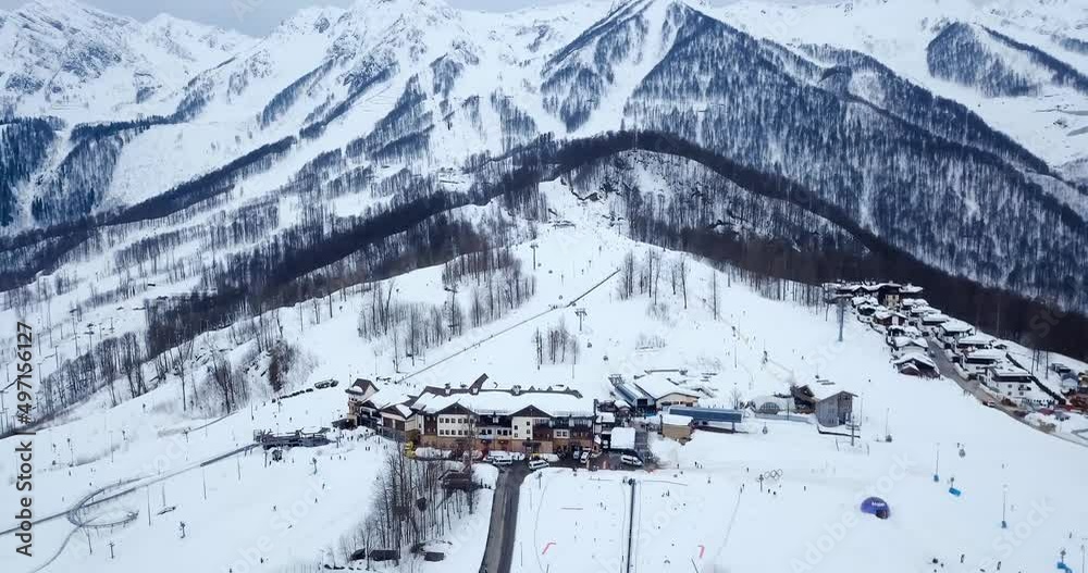 23 February 2022 Olympic village, Adler, Rosa Khutor, Sochi ski and snowboarding resort In Russian mountains, Caucassian peaks