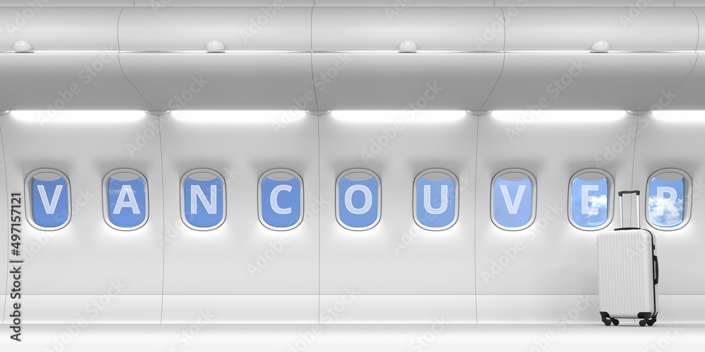 Airliner portholes with Vancouver text. 3d rendering