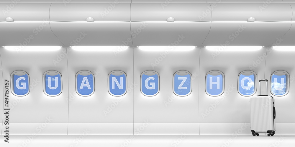 Airliner portholes with Guangzhou text. 3d rendering Airliner portholes with Guangzhou text. 3d rendering