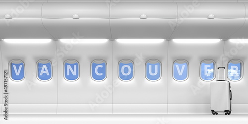 Airliner portholes with Vancouver text. 3d rendering