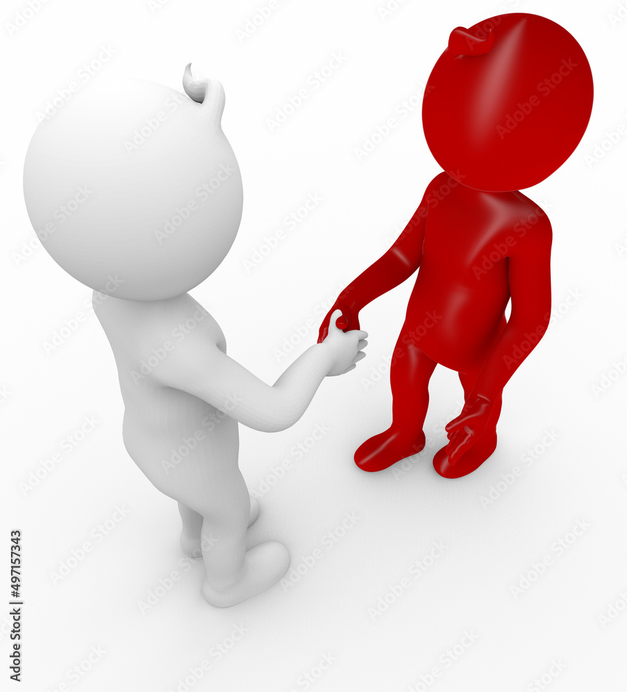 3D illustration of white people holding hands and welcoming each other