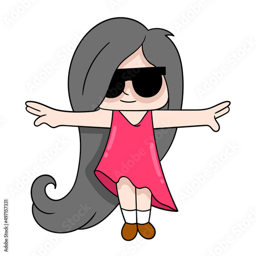 girl is wearing beautiful stylish sunglasses, doodle icon image kawaii
