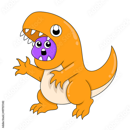 orange dinosaur costume with nervous surprised face, doodle icon image kawaii