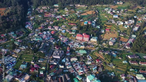 Aerial view of Nuwara Eliya, a small town in Sri Lanka. photo