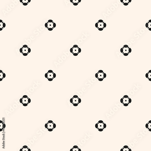 Simple floral pattern. Vector minimalist seamless texture with small flower shapes. Abstract minimal geometric monochrome background. Black and white repeat design for textile  decor  fabric  prints