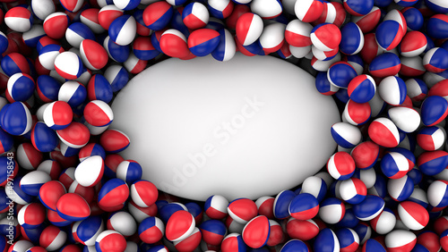 Mockup of eggs with France flag background with blank copy space to insert text. Scene template for advertising and presentation, 3D illustration
 (ID: 497158543)