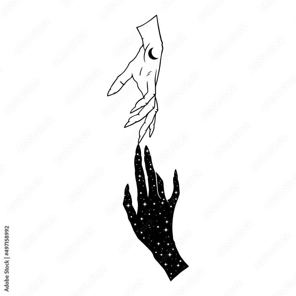 Hand Drawn Hands, Vector Set of Female Hands with Stars. Mystic Occult ...