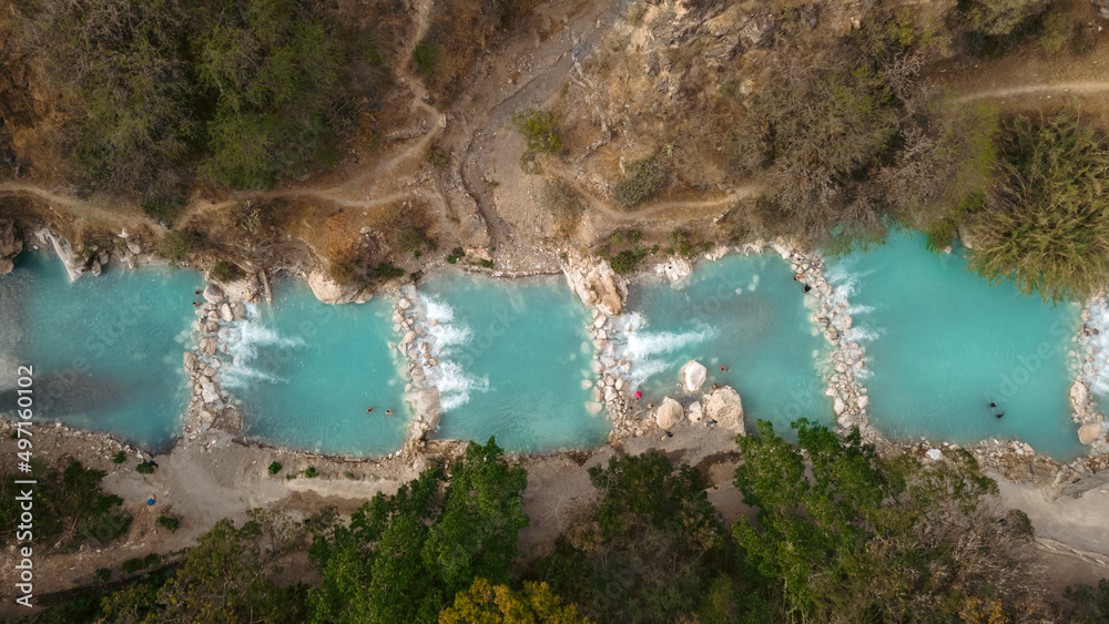 Tolantongo River in Mexico. Aerial View