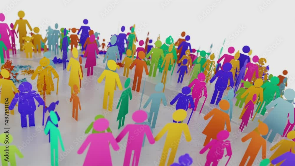 Visualization of affection of vulnerable groups by the spread of COVID-19 virus around the world through population of different ages, colorful.