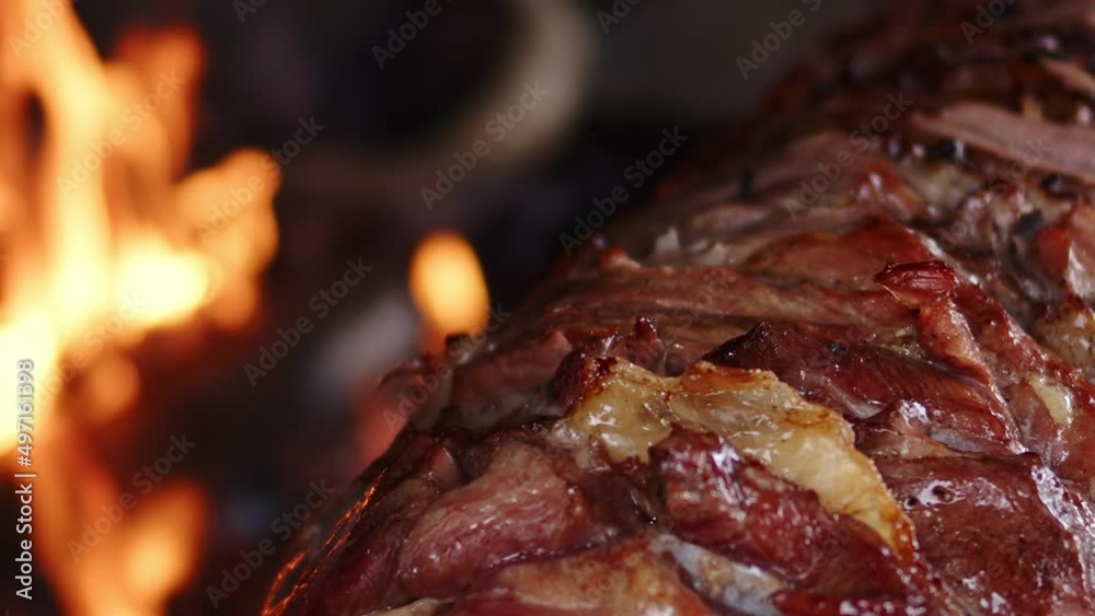 Turkish Traditional Food Named Cag Kebab Doner on Barbecue Fire Turkish Traditional Food Named Cag Kebab Doner on Barbecue Fire