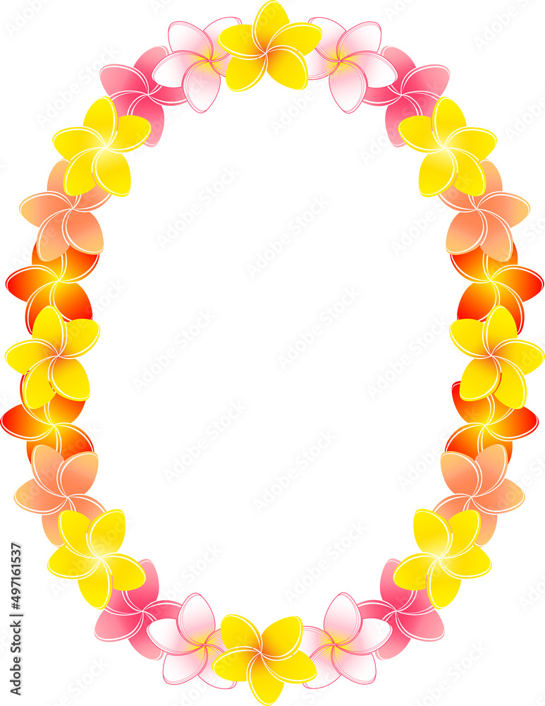 楕円形のプルメリアの花飾りのイラスト 楕円形のプルメリアの花飾りのイラスト