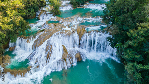 Agua Azul Waterfalls in Chiapas, Mexico. Aerial View photo
