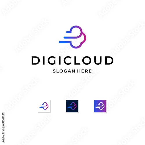 digital cloud modern logo design