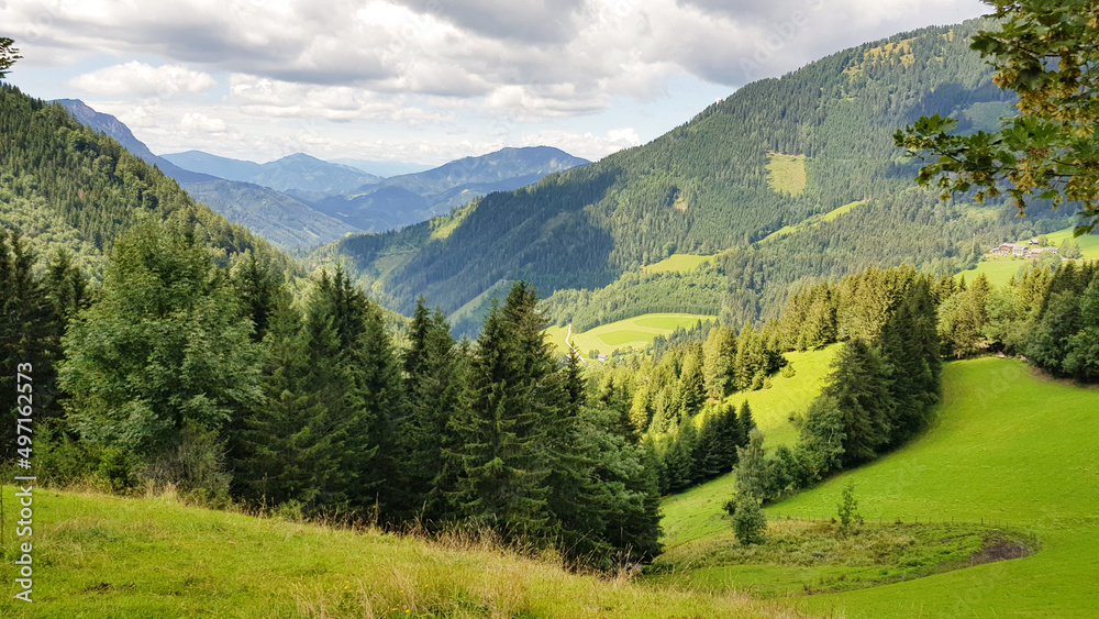 Hills and green forests among the mountains landscape , beautiful nature background