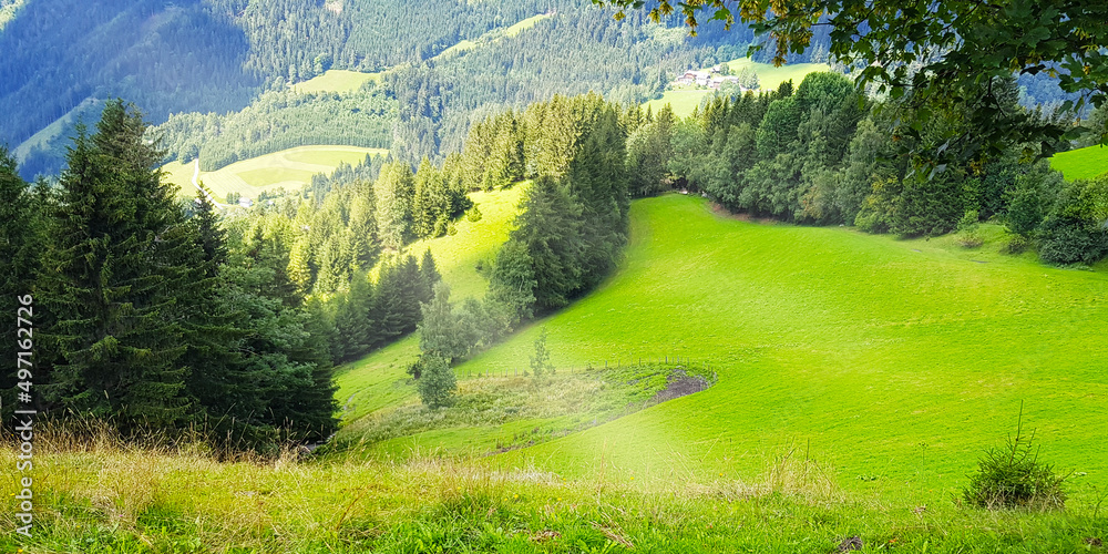 Hills and green forests among the mountains landscape , beautiful nature background
