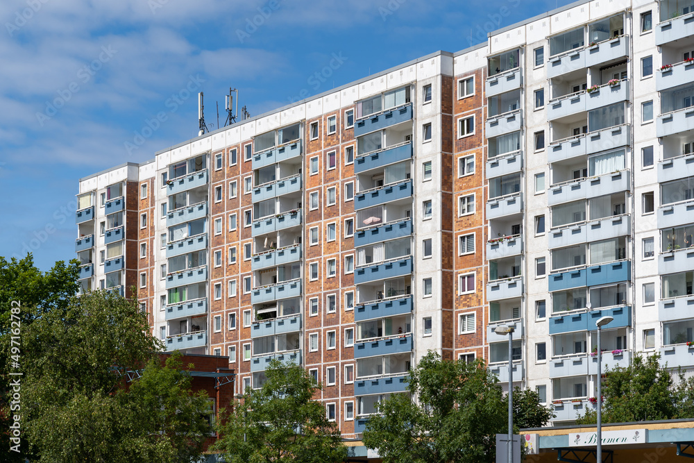 ROSTOCK, GERMANY - 03. August 2021: Huge residential building in