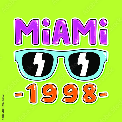 ILLUSTRATION OF A SUNGLASSES WITH THE TEXT MIAMI  SLOGAN PRINT VECTOR