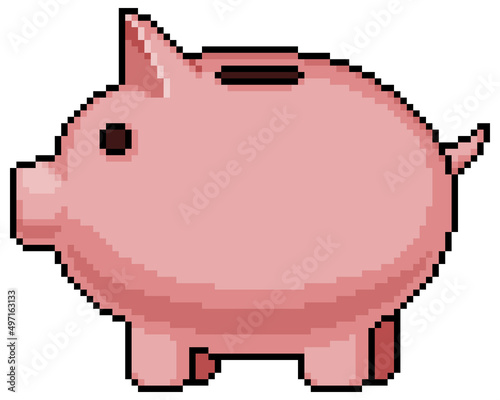 Pixel art piggy bank vector icon for 8bit game on white background
