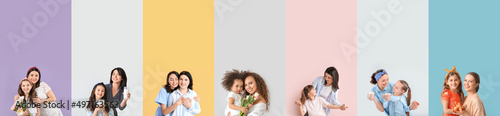 canvas print motiv - Pixel-Shot : Set of mothers and daughters on colorful background
