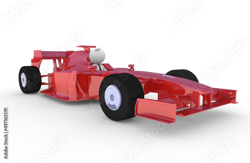 3D Illustration of white character in a race car