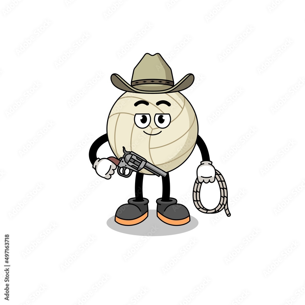 Character mascot of volleyball as a cowboy