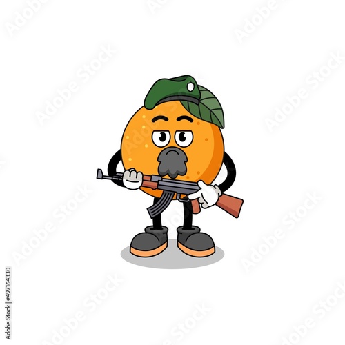 Character cartoon of orange fruit as a special force