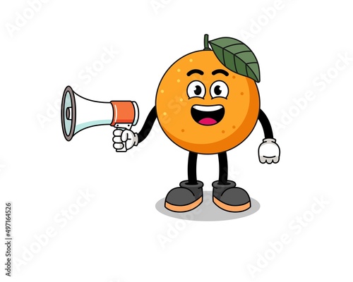 orange fruit cartoon illustration holding megaphone