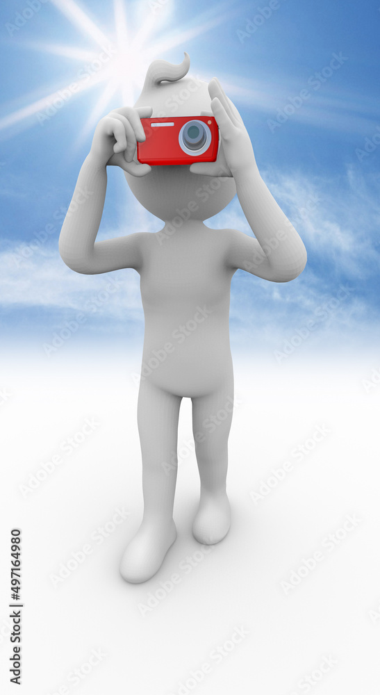 3D illustration of white character holding a digital camera 3D illustration of white character holding a digital camera